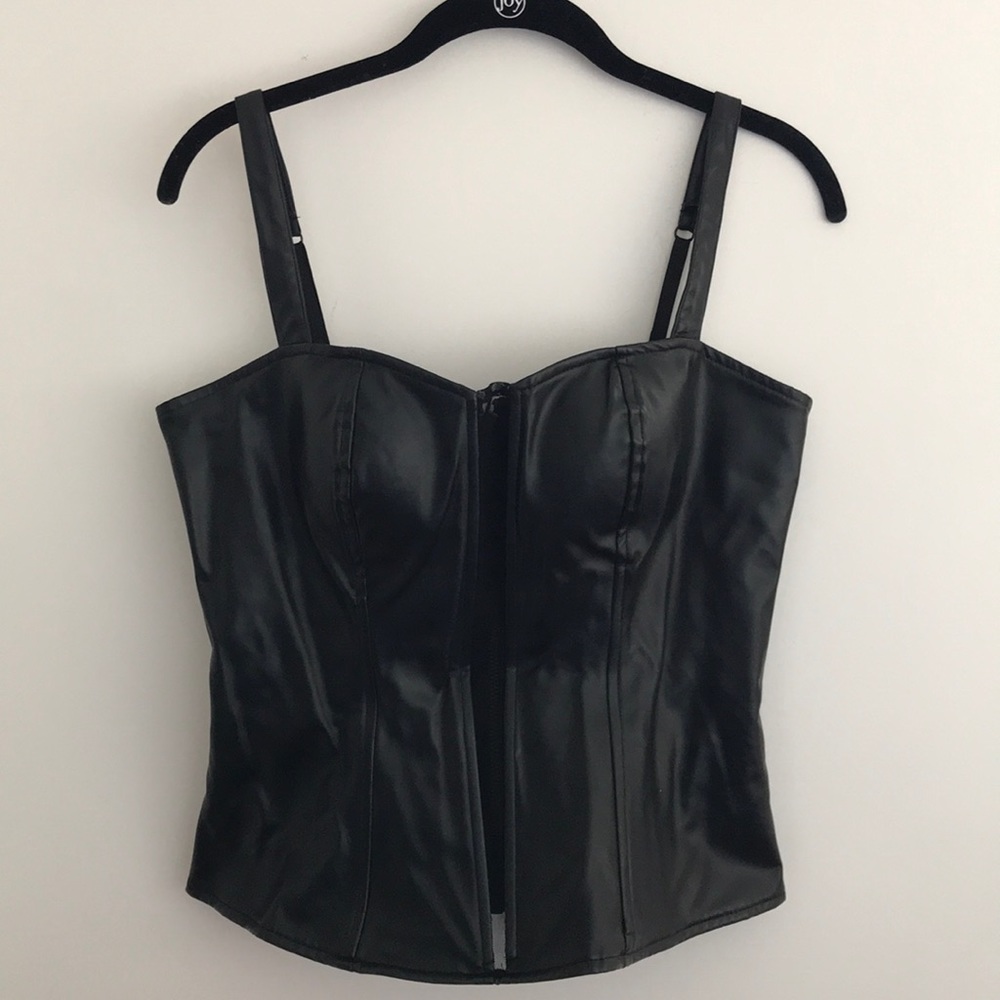 Faux leather and mesh bustier